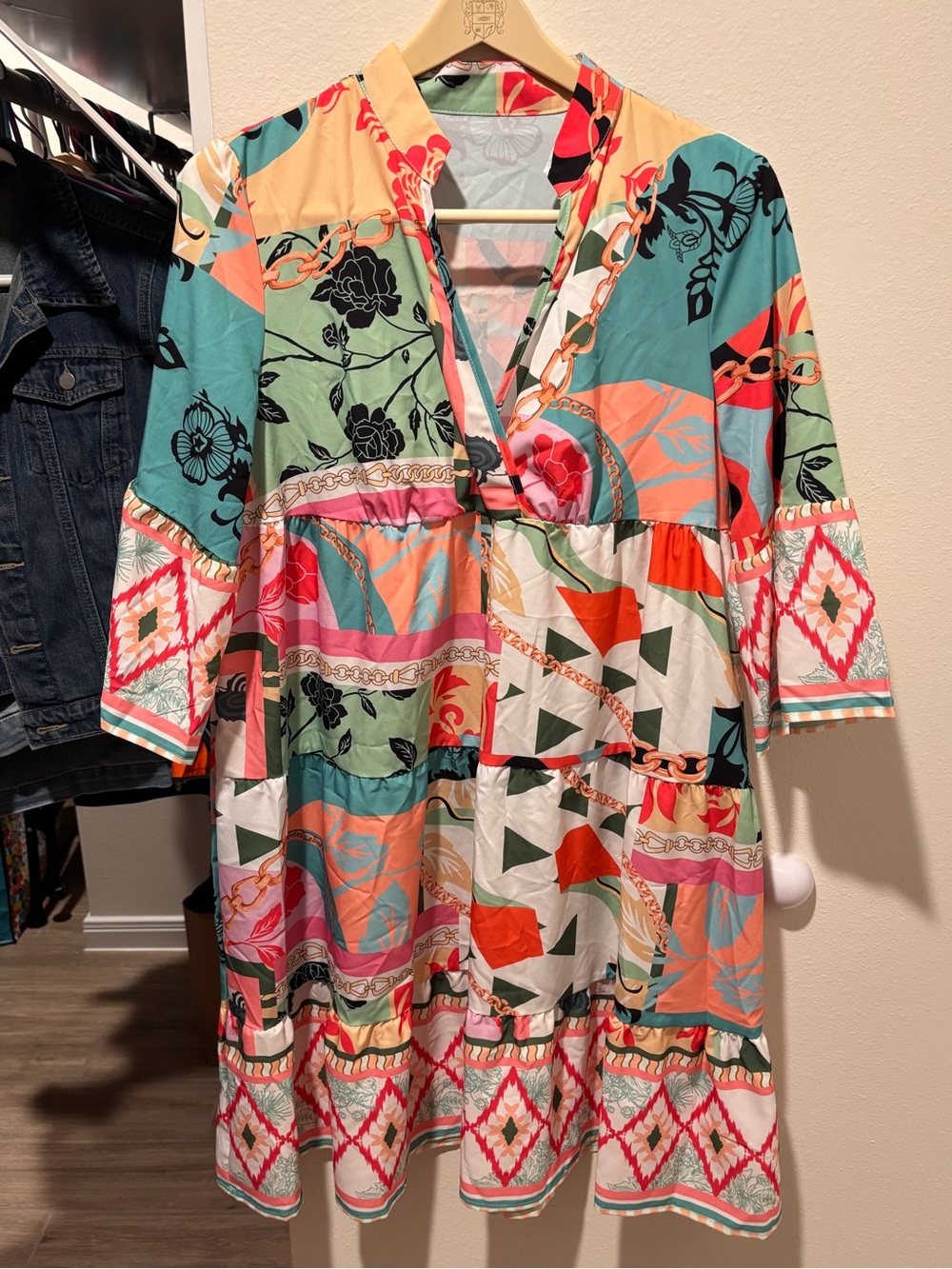 Multicolor Patchwork and Floral Dress - Bright Print